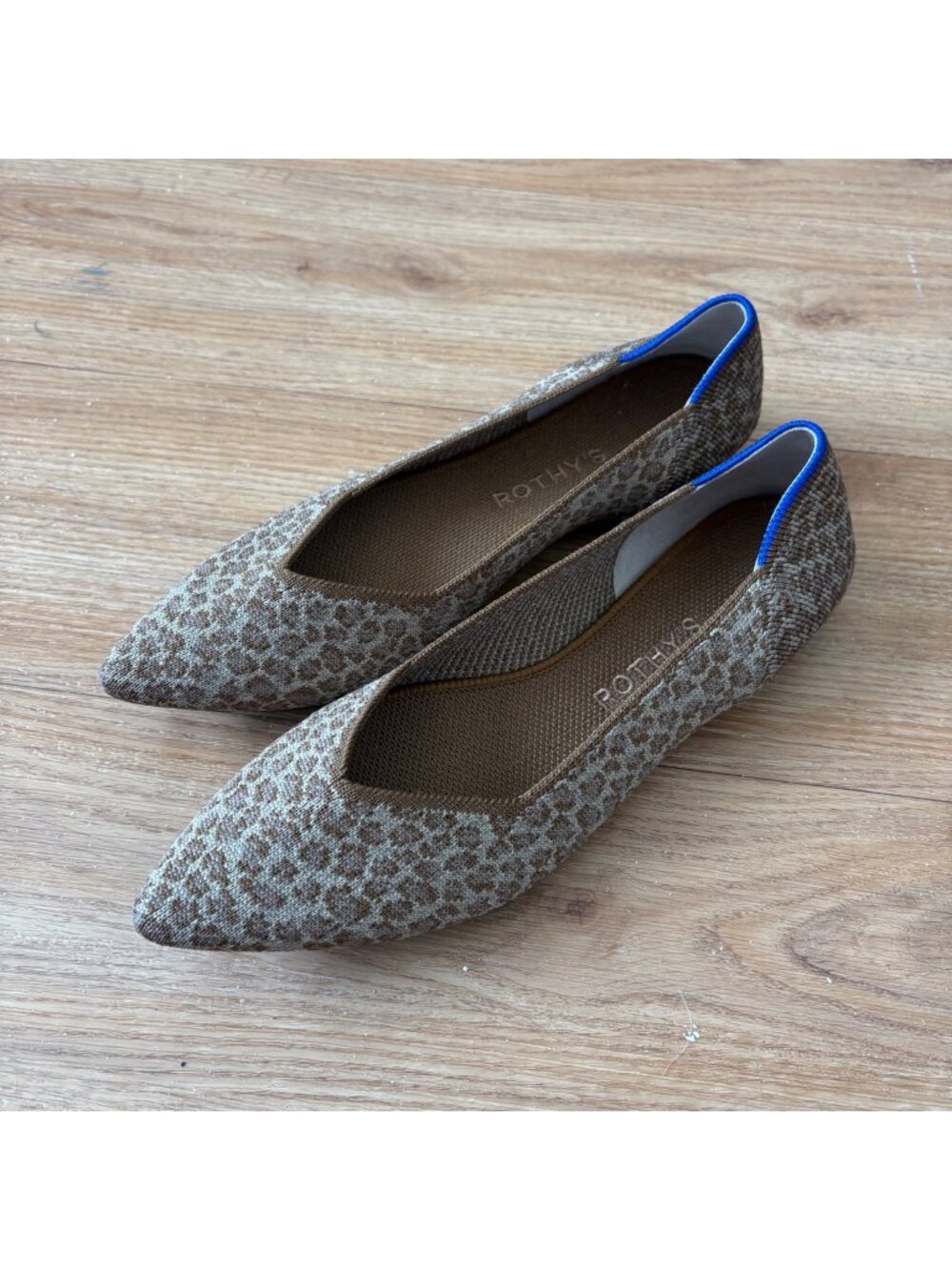 Rothy’s The Point Knit Flat Slide On Shoes Driftwood Spot Leopard Size 8